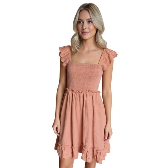 J.NNA Orange Smocked Cotton Ruffle Mini Sun Dress - Picture 1 of 7